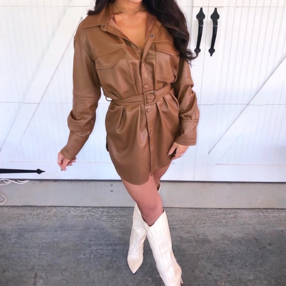 Zara Brown Belted Shirt Dress